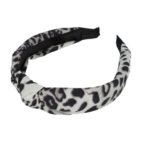 diadeem knoop panter grijs_2 Haarband Diadeem 3cm – Knoop & Panterprint Stof – Lichtgrijs Zwart