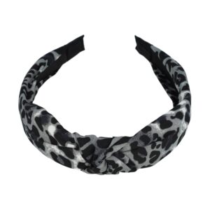 Haarband Diadeem 3cm – Knoop & Panterprint Stof – Donkergrijs Zwart