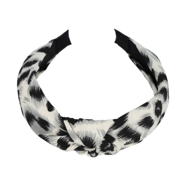 diadeem knoop panter grijs_5 Haarband Diadeem 3cm – Knoop & Panterprint Stof – Zwart Wit Grijs
