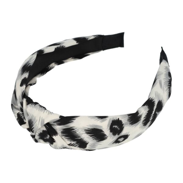 diadeem knoop panter grijs_6 Haarband Diadeem 3cm – Knoop & Panterprint Stof – Zwart Wit Grijs
