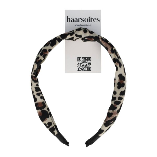 diadeem knoop panter grijs_8 Haarband Diadeem 3cm – Knoop & Panterprint Stof – Zwart Bruin Grijs