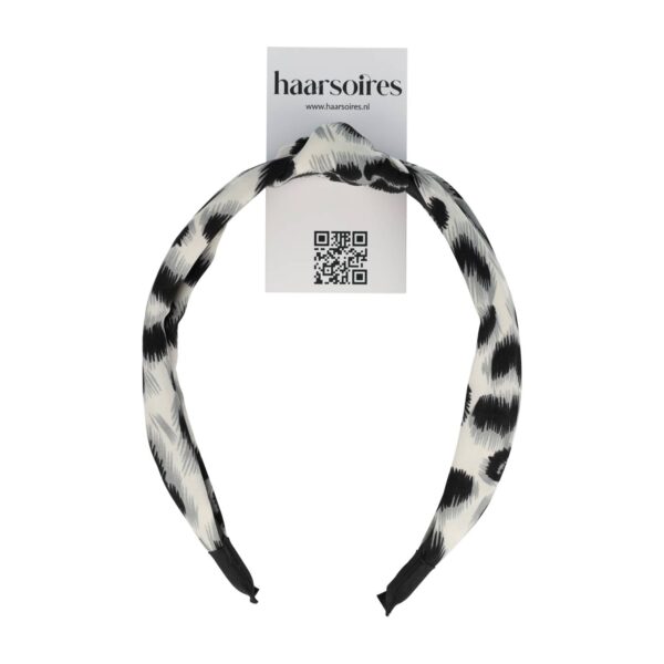 diadeem knoop panter grijs_9 Haarband Diadeem 3cm – Knoop & Panterprint Stof – Zwart Wit Grijs