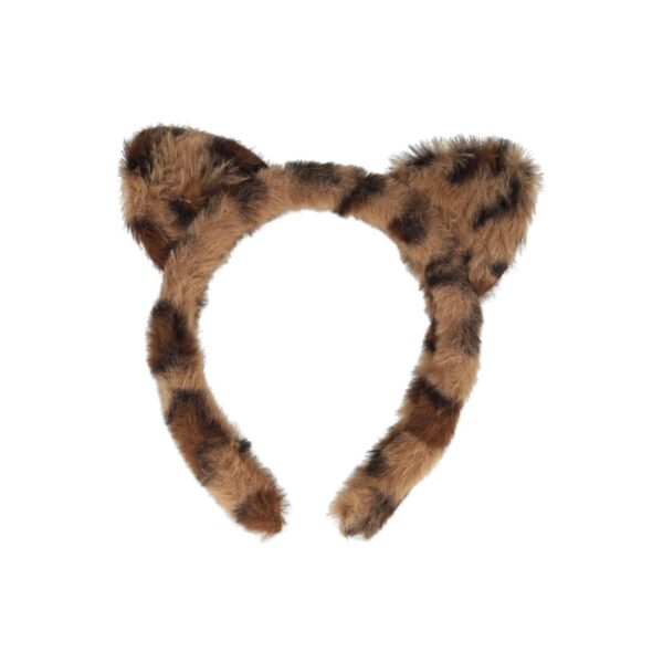 diadeem oortjes panter bruin_4 Haarband Diadeem 2cm – Oortjes – Teddy Stof – Panterprint – Bruin