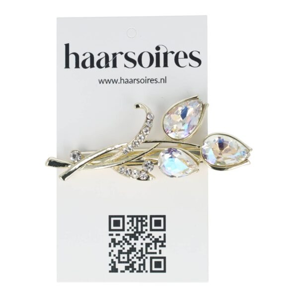 duckklem facet stenen recht en tulp_8 Haarspeld Duckklem 6cm – Bloem Tulp – Facet Stenen – Strass – Zilver Parelmoer
