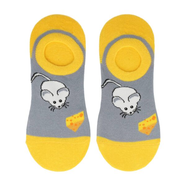 enkelsokken muis kaas citroen_1 Sokken Enkelsokken Katoen – Muis Kaas Print – Grijs Geel Wit – Maat 38-45