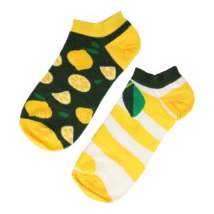Sokken Enkelsokken Katoen – Citroen Streep Print – Groen Geel Wit – Maat 38-45