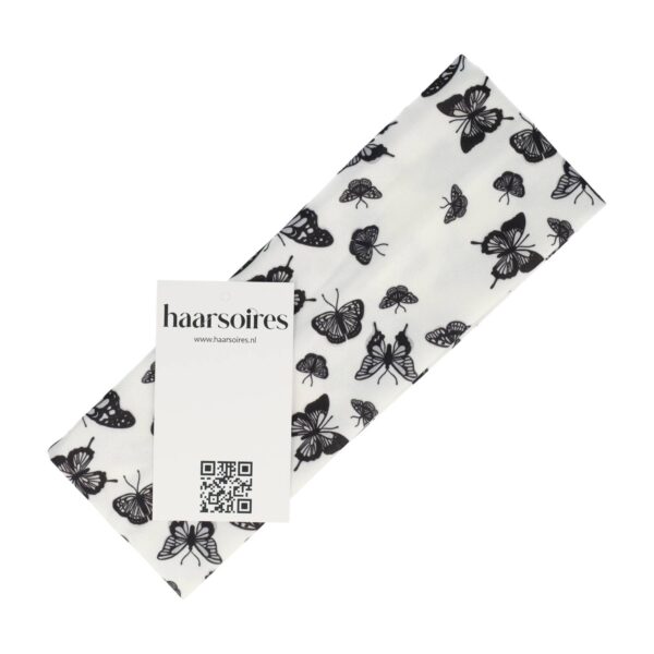 haarband vlinder print8cm_12 Haarband Stof 8cm - Vlinder Print - Wit Zwart
