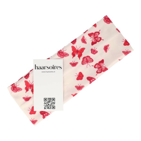 haarband vlinder print8cm_2 Haarband Stof 8cm - Vlinder Print - Wit Roze