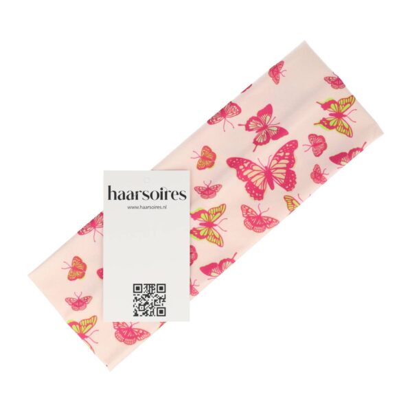 haarband vlinder print8cm_4 Haarband Stof 8cm - Vlinder Print - Creme Roze Groen