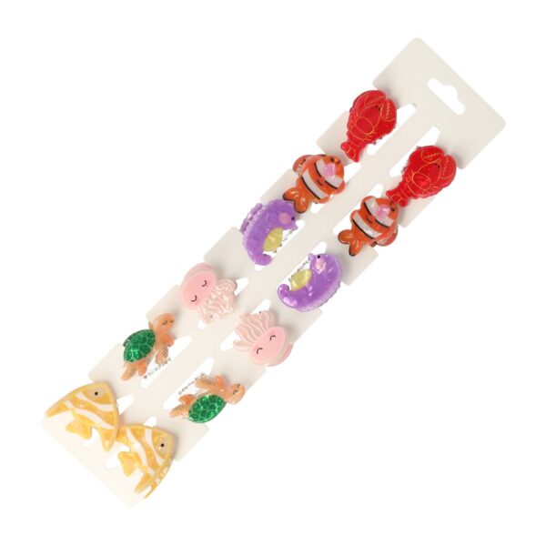 klemmetjes fruit sealife_1 Haarspeld Haarklemmen 3cm – Zeedieren Figuurtjes – Roze Paars Oranje Geel Groen Rood – Set van 12