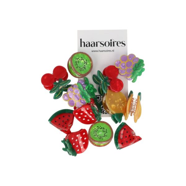 klemmetjes fruit sealife_10 Haarspeld Haarklemmen 3cm – Fruit Figuurtjes – Paars Geel Groen Rood – Set van 12