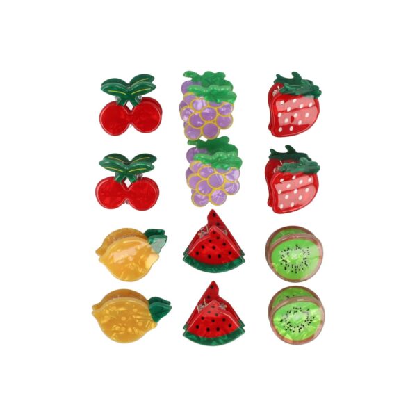 klemmetjes fruit sealife_3 Haarspeld Haarklemmen 3cm – Fruit Figuurtjes – Paars Geel Groen Rood – Set van 12
