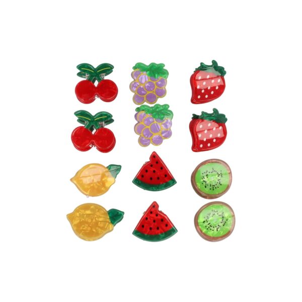 klemmetjes fruit sealife_4 Haarspeld Haarklemmen 3cm – Fruit Figuurtjes – Paars Geel Groen Rood – Set van 12