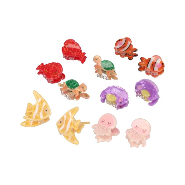 klemmetjes fruit sealife_6 Haarspeld Haarklemmen 3cm – Zeedieren Figuurtjes – Roze Paars Oranje Geel Groen Rood – Set van 12