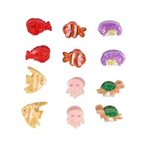 Haarspeld Haarklemmen 3cm – Zeedieren Figuurtjes – Roze Paars Oranje Geel Groen Rood – Set van 12