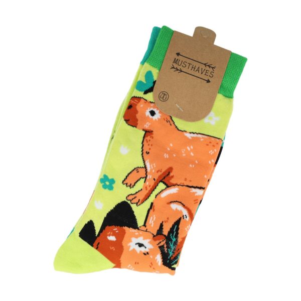 sokken dier plant fantasie_3 Sokken Katoen - Capybara Print - Groen Geel Bruin - Maat 38-45