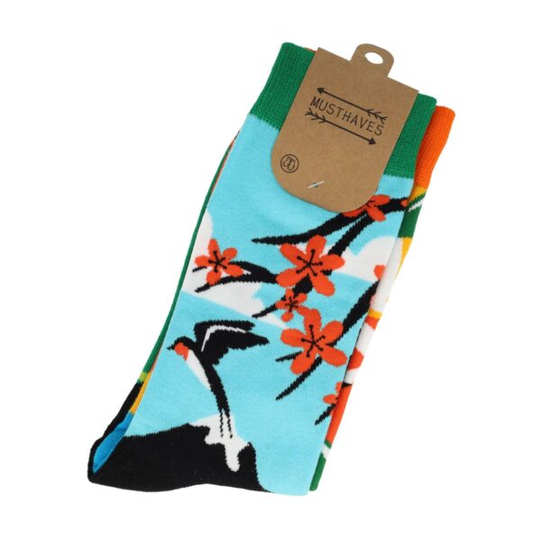 sokken dier plant fantasie_4 Sokken Katoen - Vogel Jungle Print - Groen Blauw Oranje - Maat 38-45