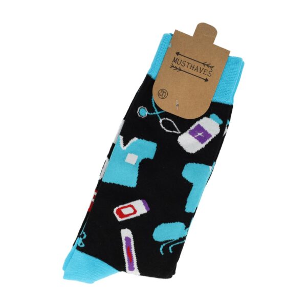 sokken foto donut volley dokter_4 Sokken Katoen – Ziekenhuis Medische Print – Zwart Blauw Wit Rood – Maat 38-45