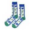 sokken funny print_11 Sokken Katoen - Tulpen Bloemen Print - Blauw Groen Wit - Maat 38-45