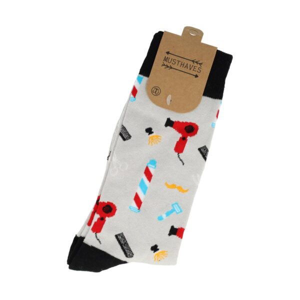 sokken funny print_6 Sokken Katoen - Kapper Kapsalon Print - Grijs Zwart - Maat 38-45