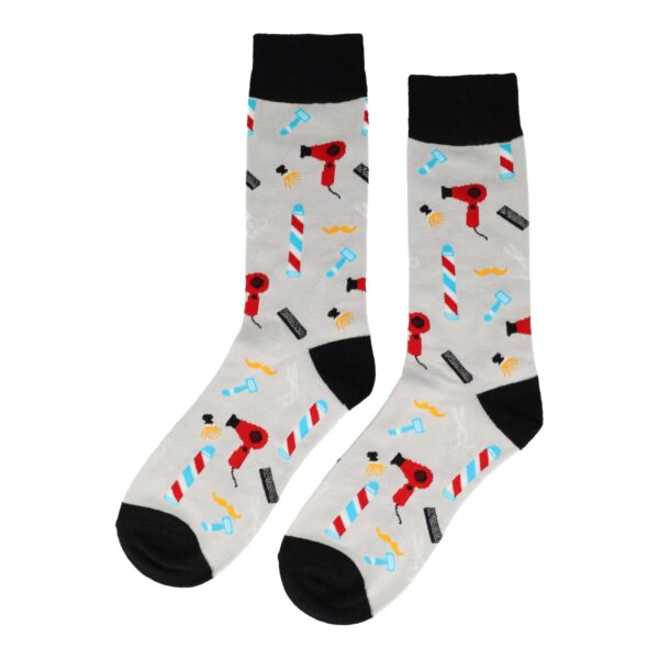 sokken funny print_7 Sokken Katoen - Kapper Kapsalon Print - Grijs Zwart - Maat 38-45