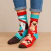 sokken-hond-rood-blauw Sokken Katoen - Hond en Hondenhok Print - Rood Blauw - Maat 38-45