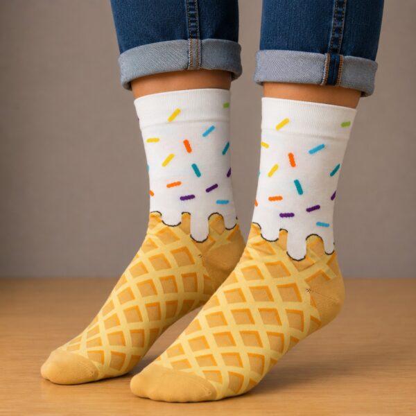 sokken-ijsje-spikkels Sokken Katoen - IJsje Print - Wit Beige - Maat 36-43