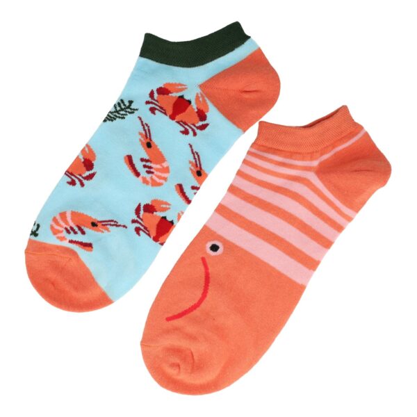 sokken krab garnaal_3 Sokken Enkelsokken Katoen – Gamba Krab Print – Oranje Blauw – Maat 38-45
