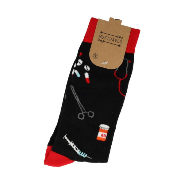 sokken medisch_1 Sokken Katoen – Ziekenhuis Medische Print – Zwart Rood Wit – Maat 38-45