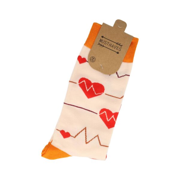 sokken medisch_3 Sokken Katoen – Hartslag Medische Print – Oranje Rood Creme – Maat 38-45