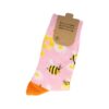 sokken patroon funny_3 Sokken Katoen - Bloemen Bijen Print - Roze Geel Zwart Oranje - Maat 36-43