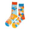 sokken patroon funny_5 Sokken Katoen - Zeemeermin Print - Blauw Oranje Beige Wit - Maat 38-45