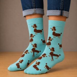 sokken-poedel-hond-blauw Sokken Katoen - Poedel Honden Print - Blauw Bruin - Maat 36-43