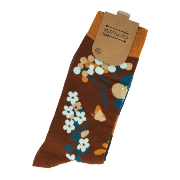 sokken print_1 Sokken Katoen - Hertjes Bos Print - Bruin Blauw - Maat 38-45