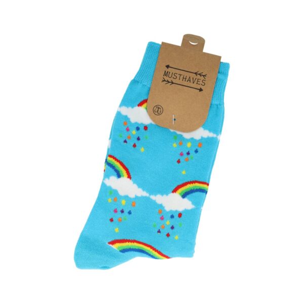 sokken print_3 Sokken Katoen - Regenboog Wolken Print - Blauw Wit - Maat 36-43