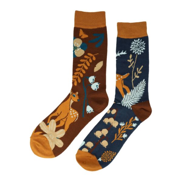 sokken print_7 Sokken Katoen - Hertjes Bos Print - Bruin Blauw - Maat 38-45