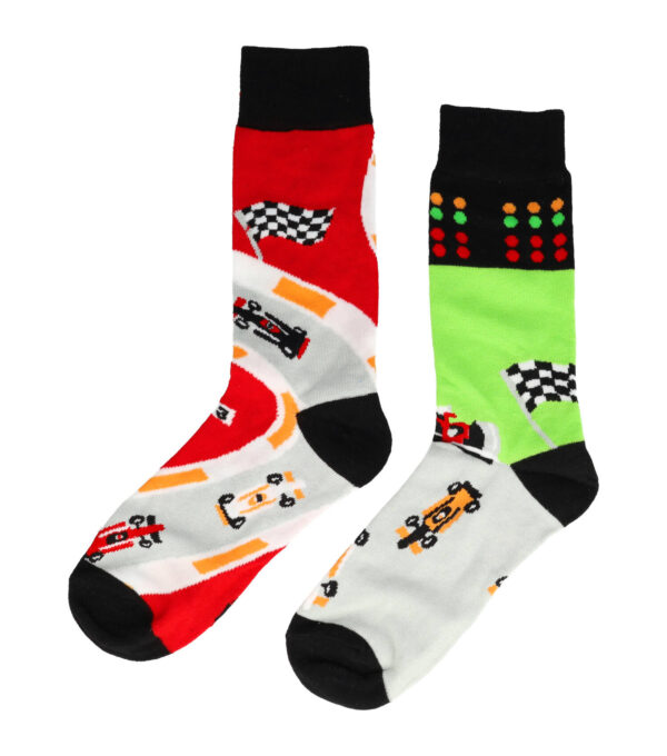 030-sokken_10 Sokken Katoen – Formule 1 Race Auto Print – Zwart Rood Blauw Groen – Maat 38-45