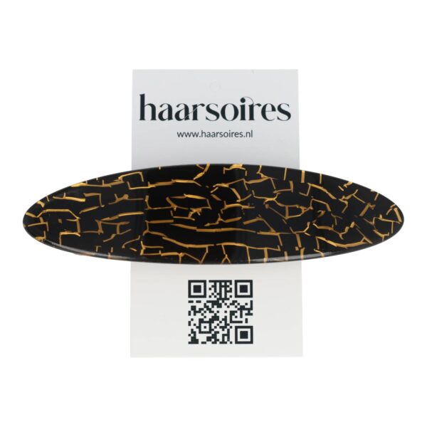 Patentspeld fantasie patroon creme-wit zwart-goud_9 Haarspeld Patentspeld Ovaal 11cm – Vintage Look – Zwart Goud