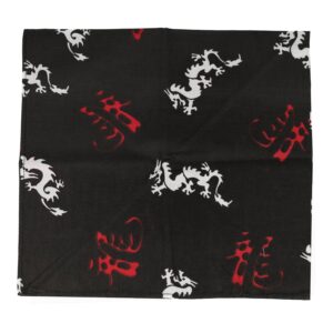 Haarband Bandana Zakdoek 55cm – Oosters Draak Tekens – katoen – Rood Wit Zwart