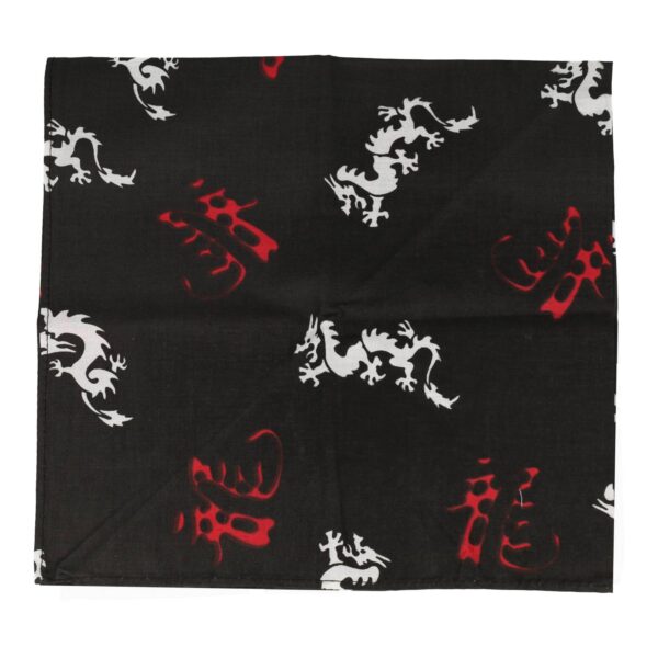 bandana zakdoek_3 Haarband Bandana Zakdoek 55cm – Oosters Draak Tekens – katoen – Rood Wit Zwart