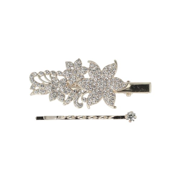 duckklem bloemvormen_6 Haarspeld Duckklem & Schuifspeldje 5cm – Bloemvormen – Strass Glitter Steentjes – Zilver – Set van 2