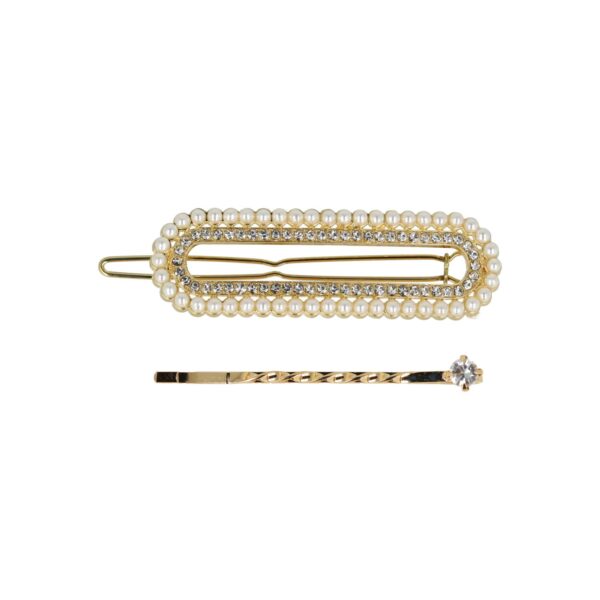 duckklem ovaal parel strass_1 Haarspeld Haarclip 6cm - Recht Parel Strass Steentjes - Goud Wit – Set van 2