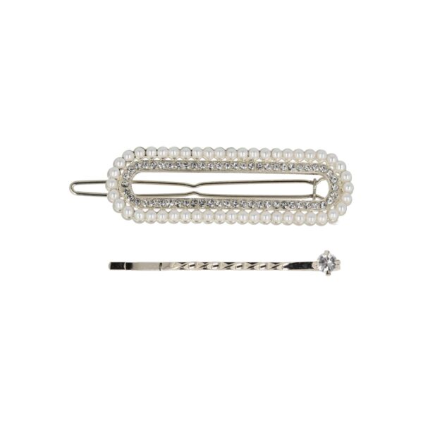 duckklem ovaal parel strass_2 Haarspeld Haarclip 6cm - Recht Parel Strass Steentjes - Zilver Wit – Set van 2