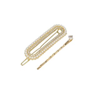Haarspeld Haarclip 6cm - Recht Parel Strass Steentjes - Goud Wit – Set van 2