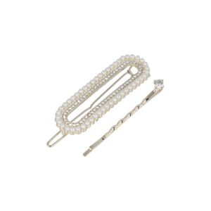 Haarspeld Haarclip 6cm - Recht Parel Strass Steentjes - Zilver Wit – Set van 2