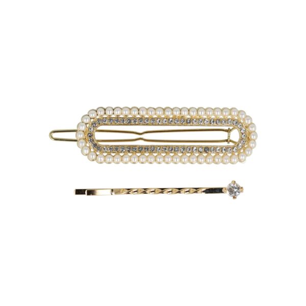 duckklem ovaal parel strass_5 Haarspeld Haarclip 6cm - Recht Parel Strass Steentjes - Goud Wit – Set van 2