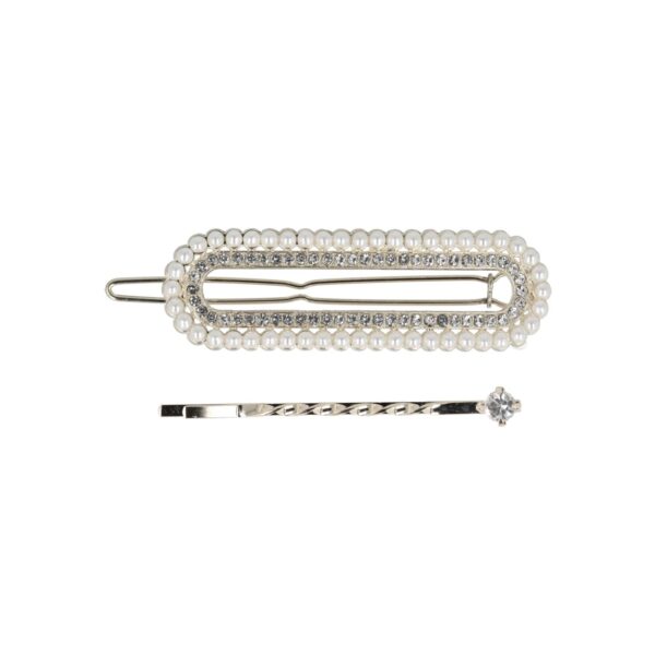 duckklem ovaal parel strass_6 Haarspeld Haarclip 6cm - Recht Parel Strass Steentjes - Goud Wit – Set van 2