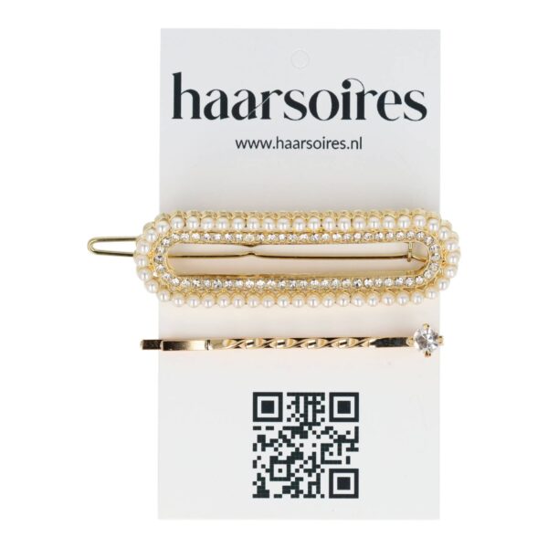 duckklem ovaal parel strass_7 Haarspeld Haarclip 6cm - Recht Parel Strass Steentjes - Goud Wit – Set van 2