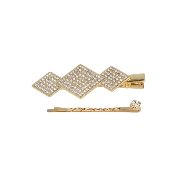 duckklem schuifje ruitvorm strass steentjes_3 Haarspeld Duckklem & Schuifspeldje 6cm – Ruitvorm – Strass Glitter Steentjes – Goud – Set van 2