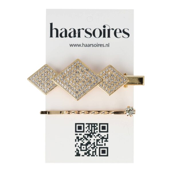 duckklem schuifje ruitvorm strass steentjes_9 Haarspeld Duckklem & Schuifspeldje 6cm – Ruitvorm – Strass Glitter Steentjes – Goud – Set van 2